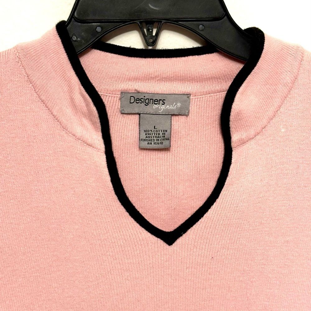 Designers Originals Pink Black Short Sleeve Sweater Shirt Top Blouse V Neck L